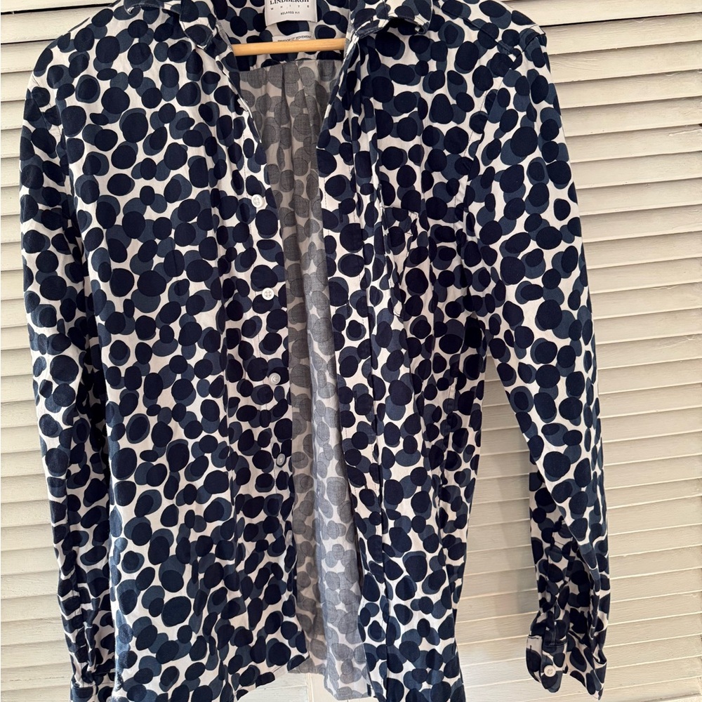 Lindbergh white Men's Navy Polka Dot Dress Shirt